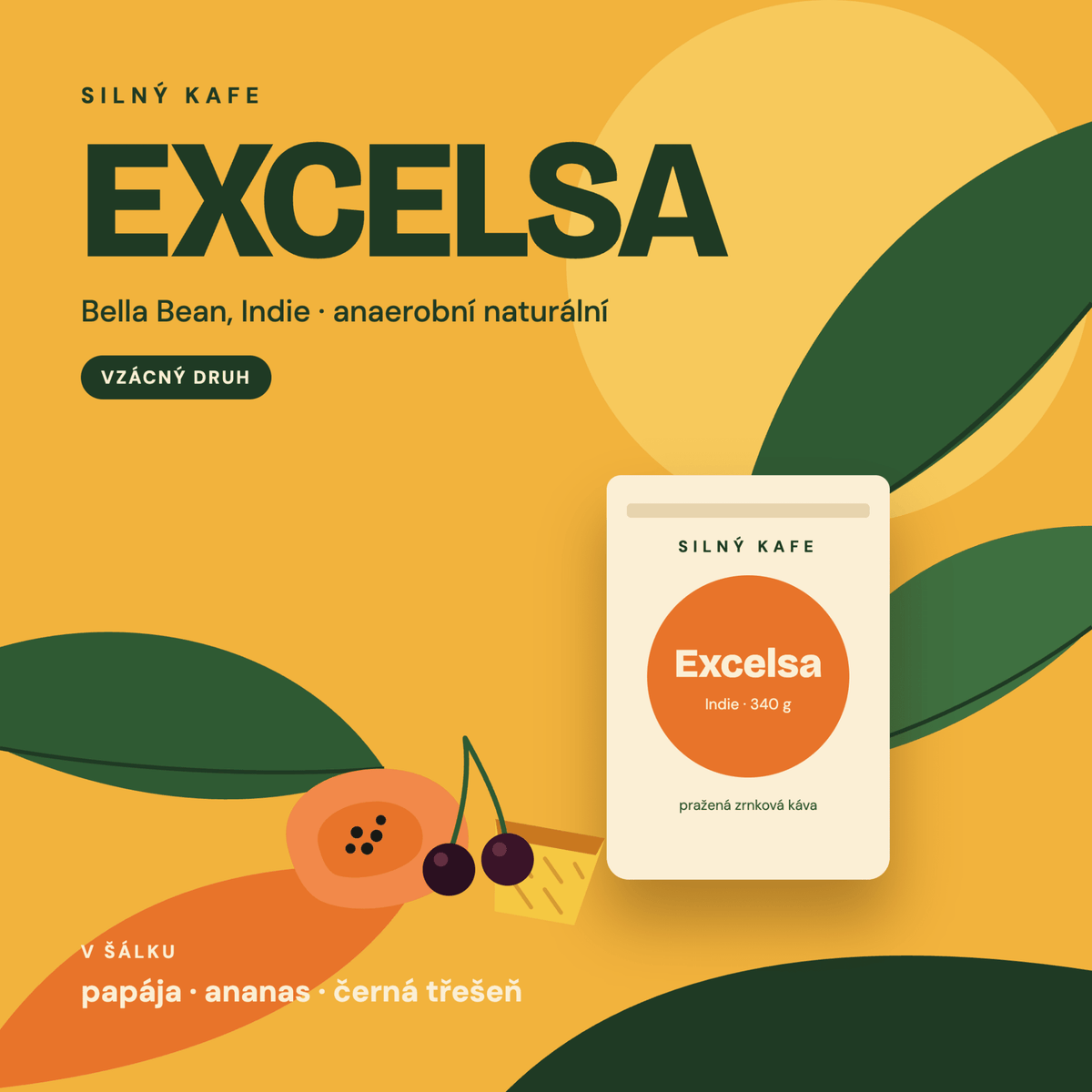Excelsa – ilustrovaná etiketa s chuťovým profilem