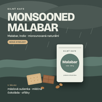 Monsooned Malabar – ilustrovaná etiketa s chuťovým profilem